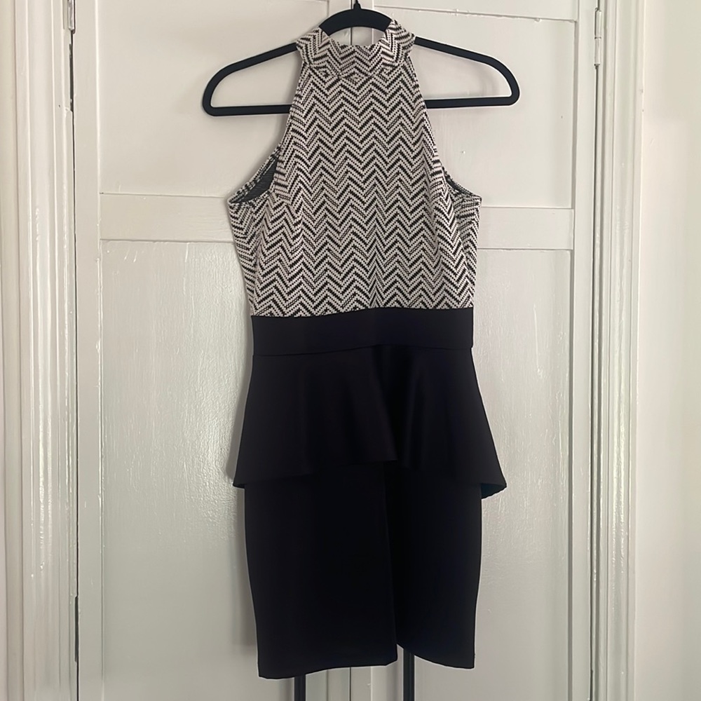 Snap Black and White Peplum Cocktail Dress